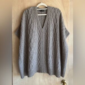 Nanette Lepore Wool Blend Cable Knit Zip Front Poncho Cardigan Taupe One Size